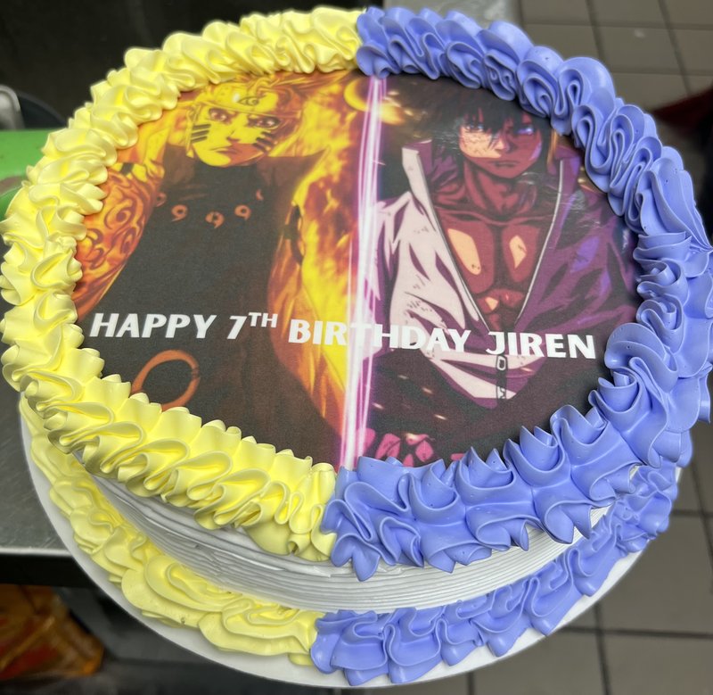 Custom anime-themed birthday cake